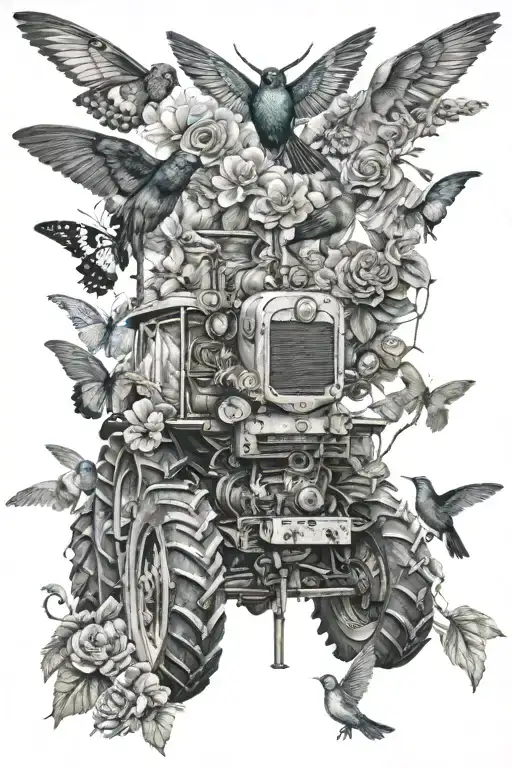 tractor pigeon hummingbird butterfly heaven gates tattoo design idea