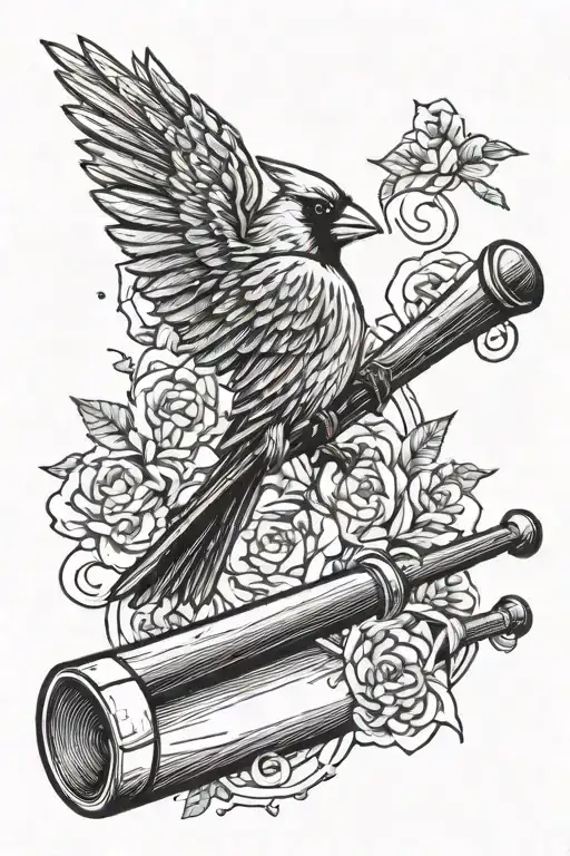 cardinal on baseball bat flying tattoo design idea