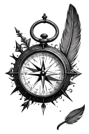 compass, clock, arrow and feather tattoo design idea