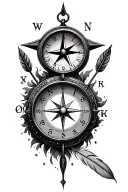 compass, clock, arrow and feather tattoo design idea