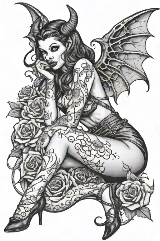 sad goth succubus pin up girl tattoo design idea