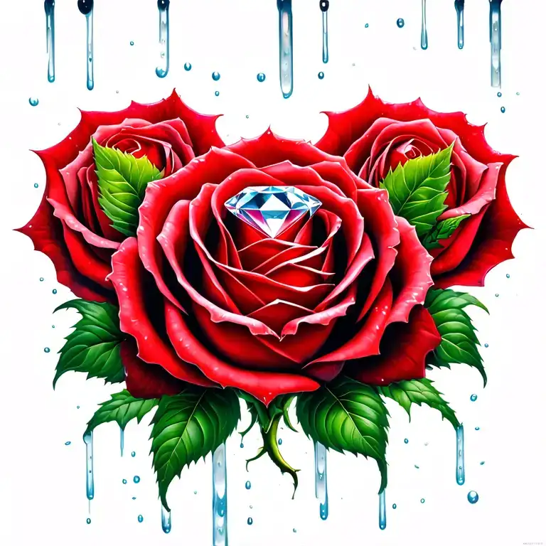 1 diamond in center, red roses, reproductive ovaries fallopian tubes uterus vagina, rain tattoo design idea