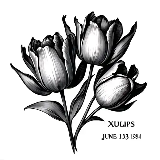 Roman numeral calendar set on June 13 1984 year born 3 tulips tattoo design idea