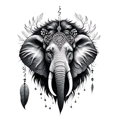 elephant, lion and dream catcher tattoo design idea