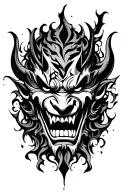 broken oni mask surrounded tattoo design idea
