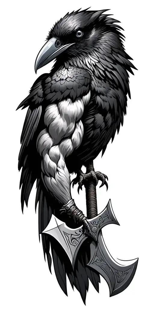 Large tattoo to close the biceps. I want a crow, axes and viking theme tattoo design idea