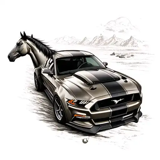 mustang gt going with a heard of mustang horses  tattoo design idea