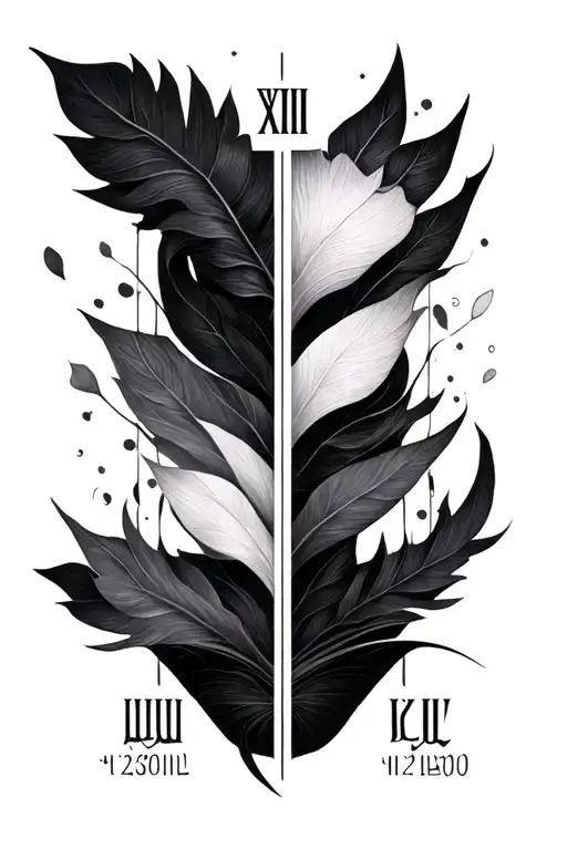 Vertical fine line tattoo with three minimalist elements. Each section includes a Roman numeral date with an Arabic name tattoo design idea