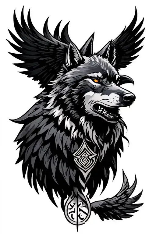 norse viking tattoo with odins ravens and fenrir viking norse wolf and runes tattoo design idea