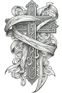 cross with ribbon intertwined tattoo design idea