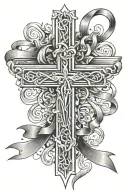 cross with ribbon intertwined tattoo design idea