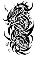 tribal elements with asian and arabic calligraphy style tattoo design idea