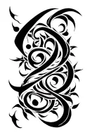 tribal elements with asian and arabic calligraphy style tattoo design idea
