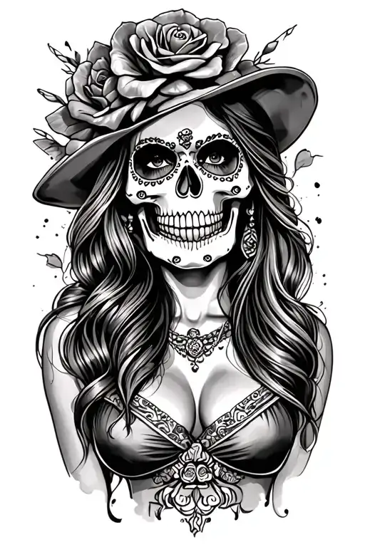 candy skull chicano gangster woman style sleeve tattoo tattoo design idea