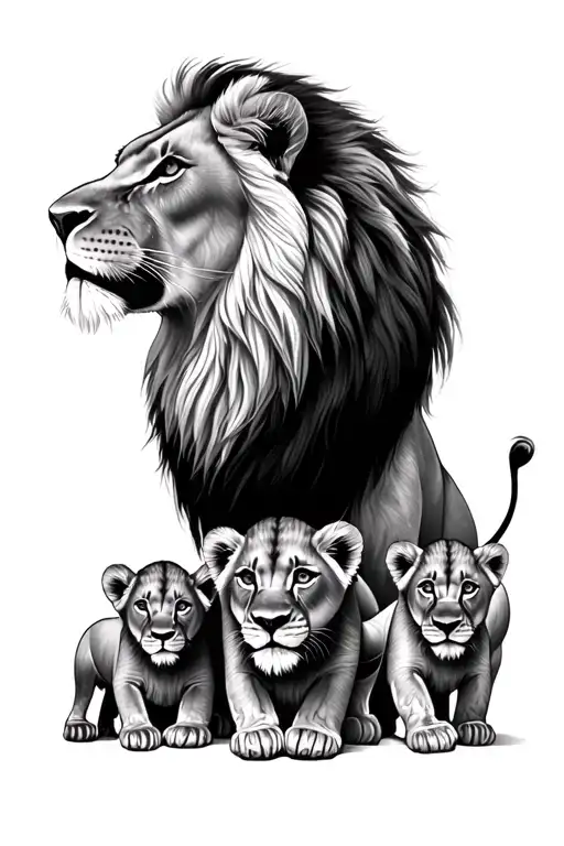lion lioness 3 cubs tattoo design idea