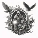 destiny family and light emanating tattoo design idea