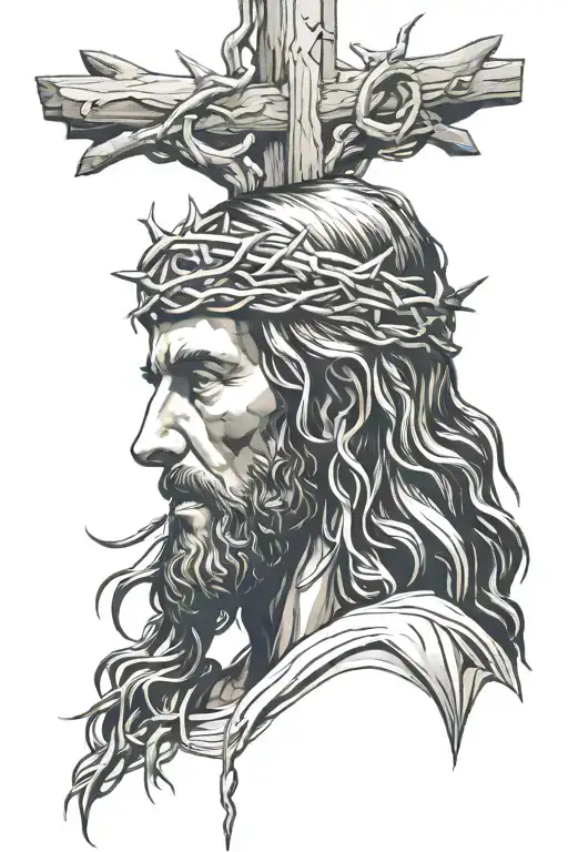 face of Jesus in profile and with a braided crown of thorns tattoo design idea