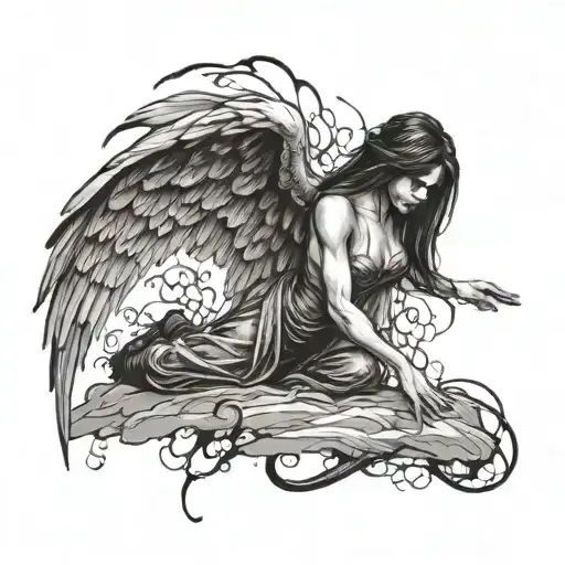 Fallen angel falling tattoo design idea