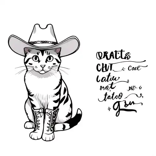 cat with cowboy hat and boots coding tattoo design idea