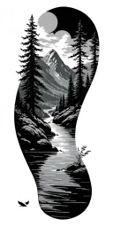 mountain stream through trees  tattoo design idea