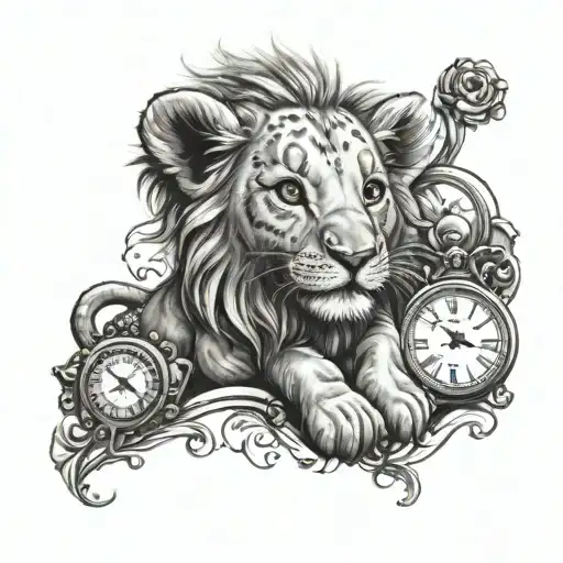 baby lion. clock with baby born time date weight. foot print  tattoo design idea