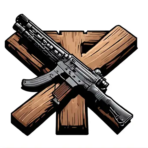 wooden cross with M16 leaning against it tattoo design idea