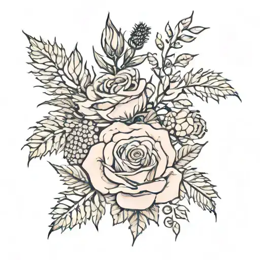 rose, thistle and wattle flower tattoo design idea