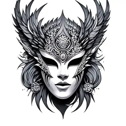 bakunawa mask looking back tattoo design idea