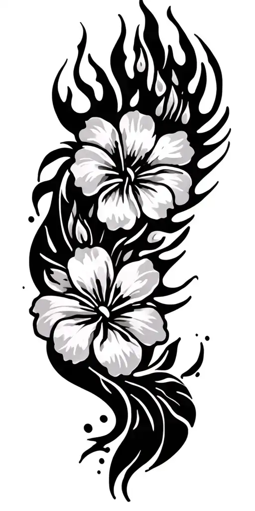 Hawaiian tribal design, Hawaiian flowers, fire water earth tattoo design idea