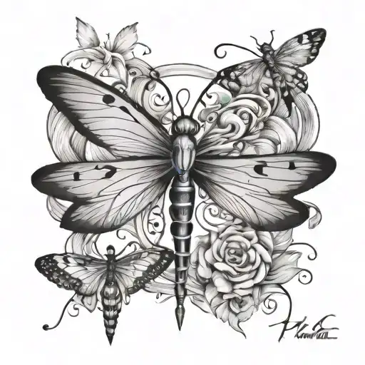 MYA. Heart beat, dragonflies flying, butterflies fluttering tattoo design idea