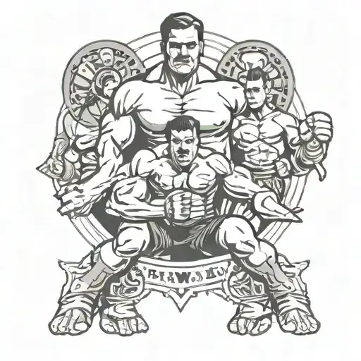 Incorporate elements of wrestling and family life into a tattoo design, representing the strength and unity within a family tattoo design idea