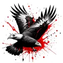 high detailed Eagle flying, trash polka style tattoo design idea
