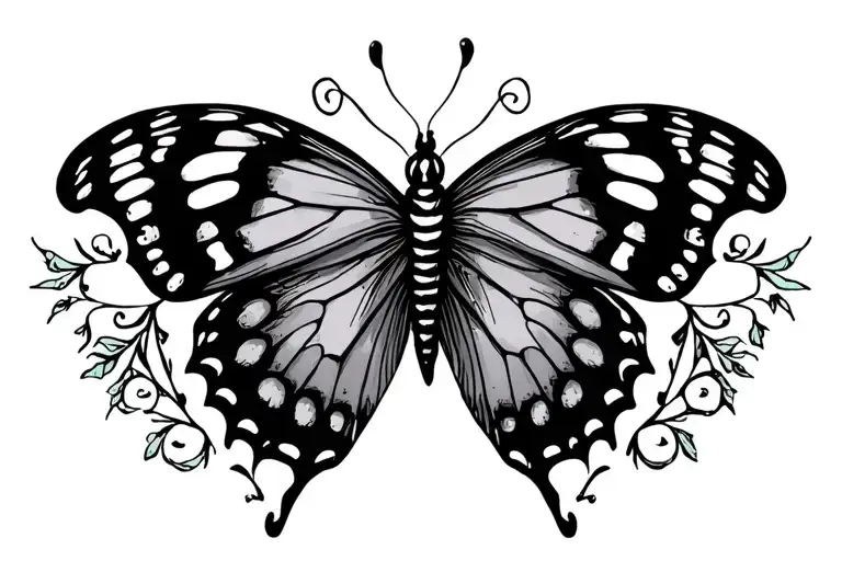 butterfly tramp stamp with a subtle semicolon as the body tattoo design idea