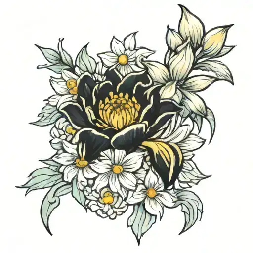 chrysanthemum and narcissus entangled  tattoo design idea