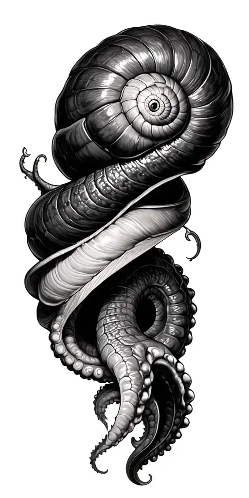 ancient snail sleeve wrapped in embrace around kraken with tentacles tattoo design idea