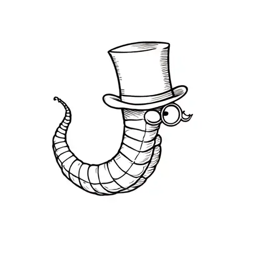 worm wearing a top hat and monocle tattoo design idea