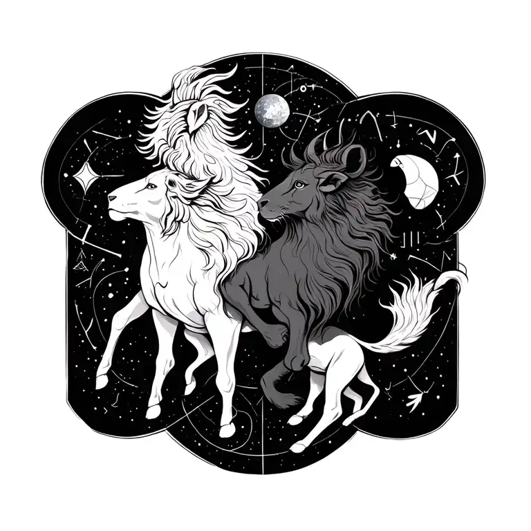 Virgo, Leo, Taurus, and Aquarius zodiac constellation intertwined  tattoo design idea