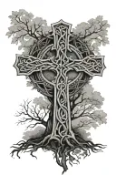 Celtic Cross with an oak tree intertwined tattoo design idea