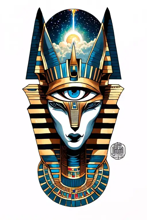 egyptian Space Theme With Cosmic Clouds Anubis and all seeing eye Tattoo tattoo design idea