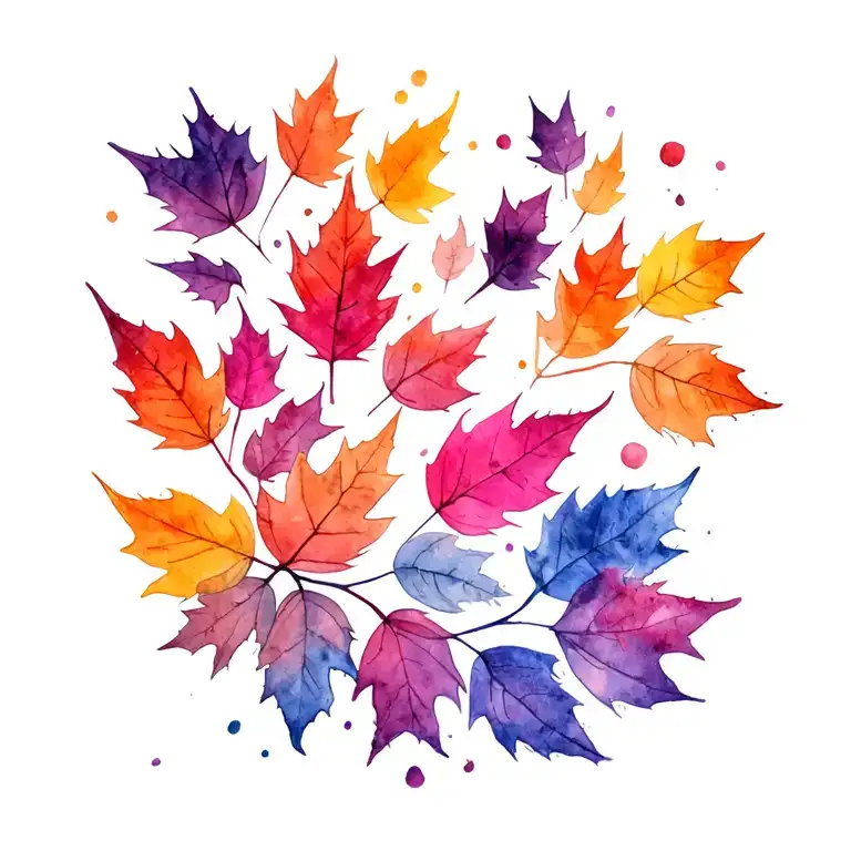 autumn falling leaves blowing tattoo design idea