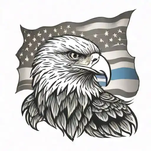 bald eagle with thin blue line and american flag tattoo design idea