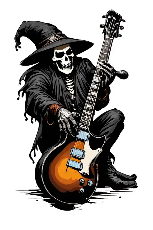 grim reaper playing a metal guitar tattoo design idea