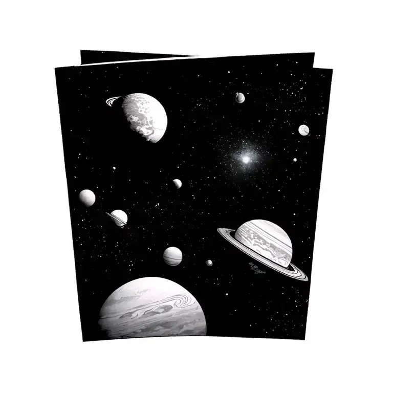 "Pose the Milky Way and all" Planet Parade tattoo design idea