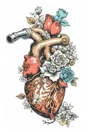 anatomical heart shaped gas can pouring gas on flowers tattoo design idea