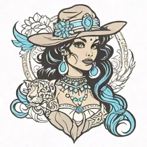 cowgirl princess jasmine tattoo design idea