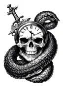 Skull clock serpent dagger morphing tattoo design idea