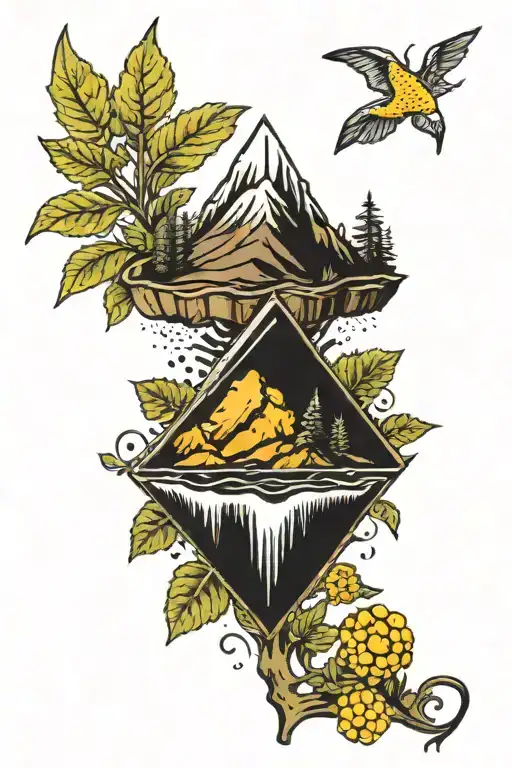 mountain with mustard seed sprouting tattoo design idea