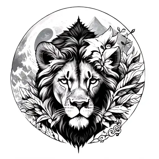 Leo and Siberia and Sports and Mountains and Moon and Honor and Courage tattoo design idea