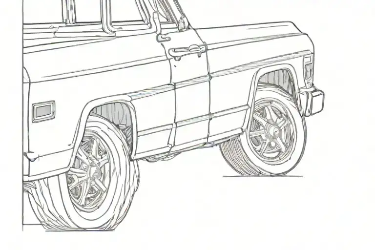outline, chevy C10 1966 lowered, angled at a 65 degree tattoo design idea