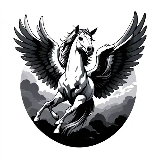 A pegasus with wings flying tattoo design idea